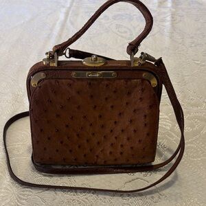 Vintage Comtesse Ostrich Leather Handbag 7”w x 6” tall Nice!